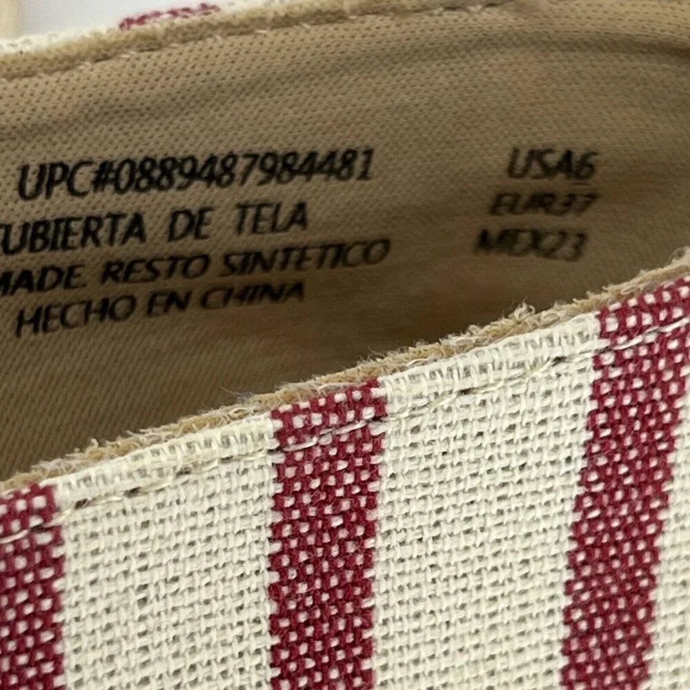 Time and Tru Red Stripe Canvas Espadrille Casual Slip-on Womens Size 6 Flats